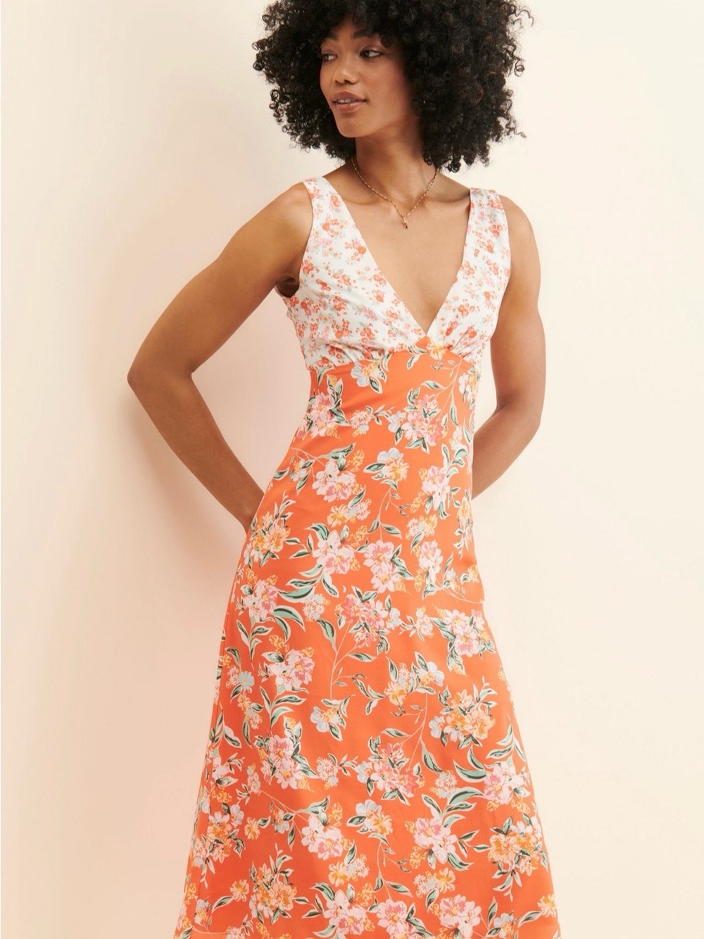 Anthropologie Orange & White Floral Midi Dress